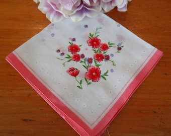 Zakdoek Hanky Hankie Vintage Hankys Zakdoeken Zakdoek Hankerchief Zalm & Witte Bloemen