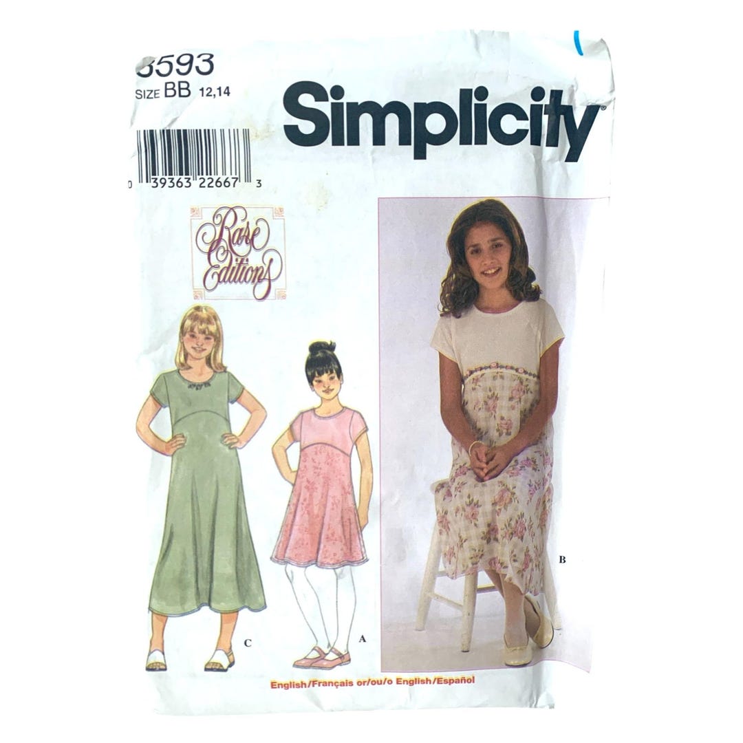Simplicity 8593 Pattern Girl's Knit Dresses Pullover Flared Size BB 12 ...