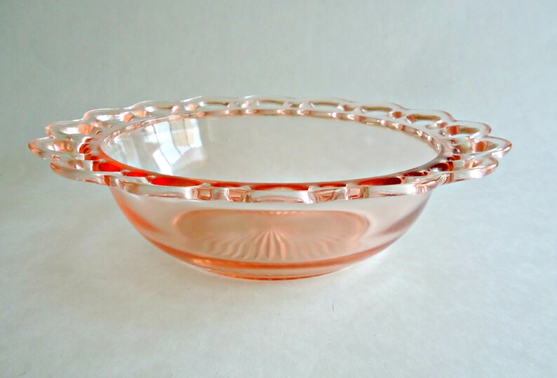 Pink Depression Glass Open Lace Old Colony Large Serving Bowl Etsy