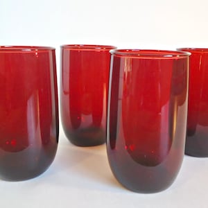 4 Vintage Royal Ruby Glasses Anchor Hocking Tumblers 1960&#39;s
