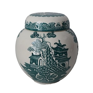 Vintage Ironstone Mason&#39;s Ginger Jar Teal Willow