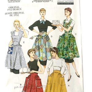 Vogue Symönster V8643 1952 Retro Förkläden Halvfullt Oklippt Storlek S M L