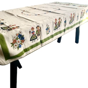 Rektangulär duk Pennsylvania Dutch Folk Art Vintage