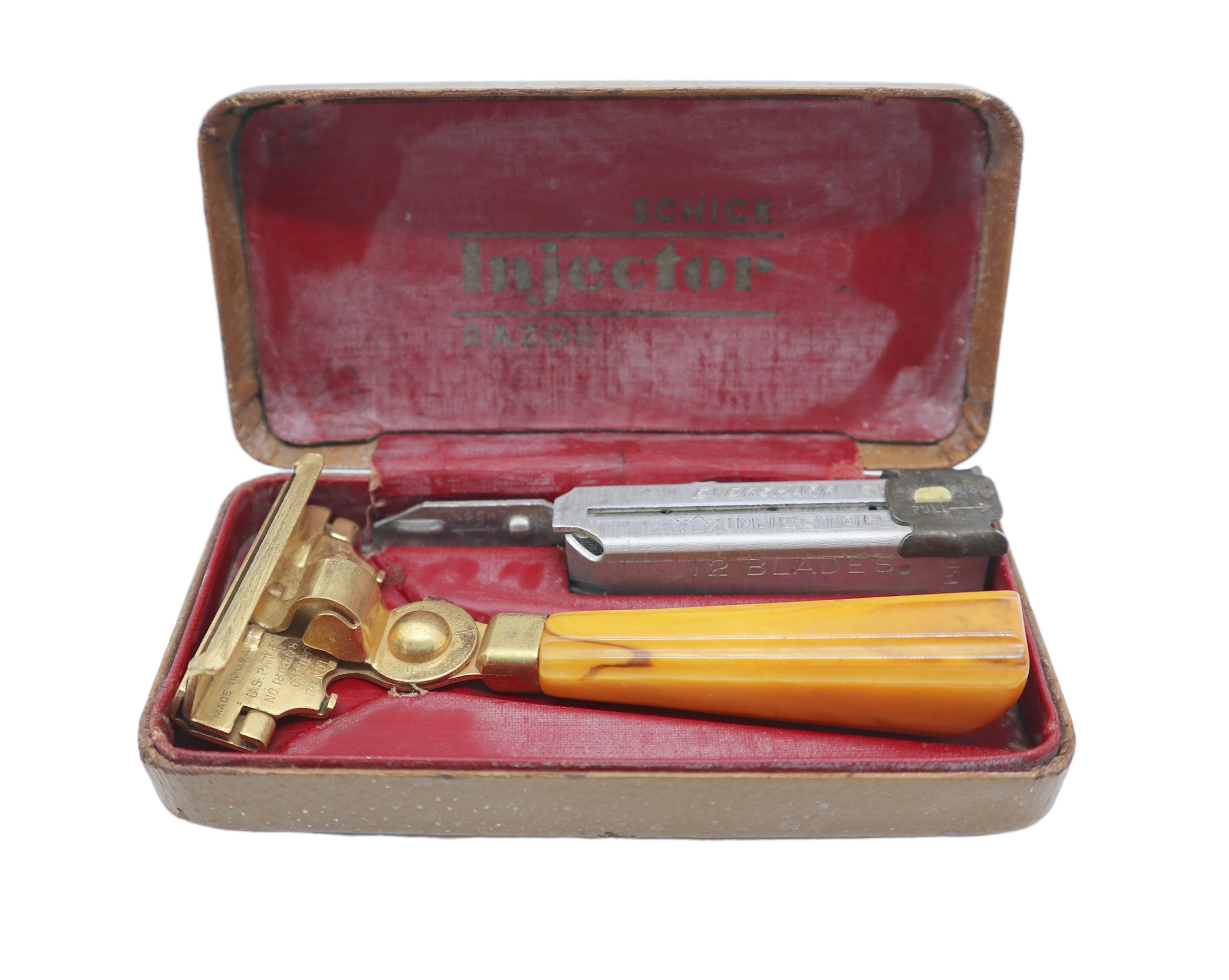 Vintage Schick Injector Razor with Butterscotch Bakelite Handle & Mounted Blade