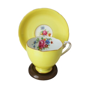 Vintage Yellow Floral Tea Cup and Saucer Grafton Teacup Tea Party Gift Cottage Core