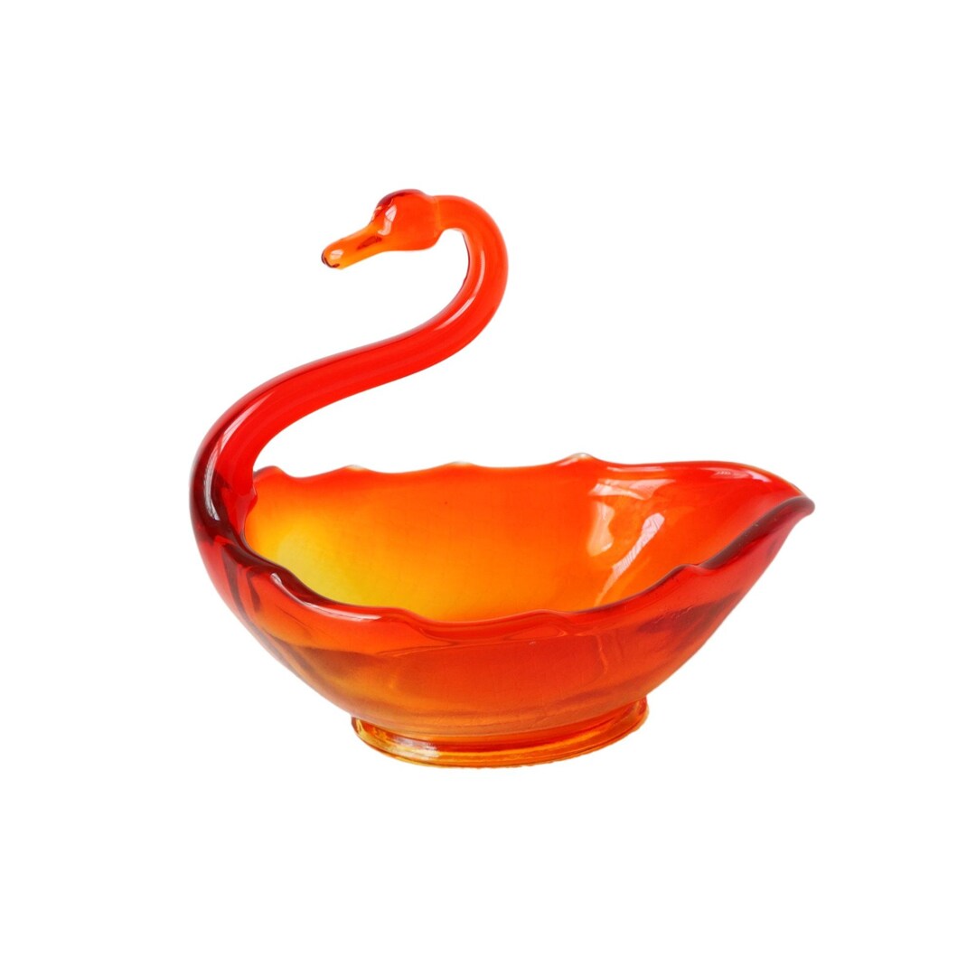Viking Orange Glass Swan Bowl Dish Art Small Elegant Candy Trinket ...