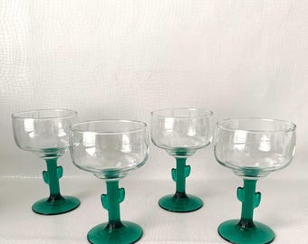4 Libbey Glass Cactus Margarita Cocktail Glasses
