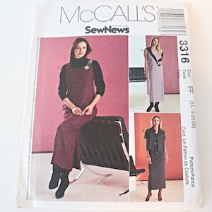 McCall&#39;s 3316 Sewing Pattern Misses&#39; Dress Jumper Skirt Jacket Size 16 18 20 22 Uncut