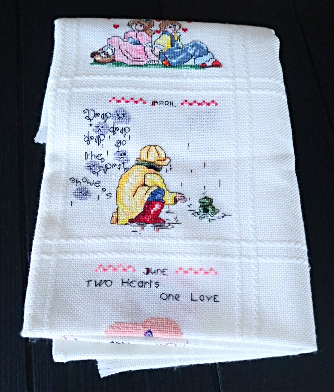 Vintage Cross Stitch Table Topper Months of the Year Hand Made T2 Etsy