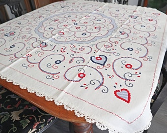 Table Cloth Vintage Tablecloth Red Blue Design  1990's