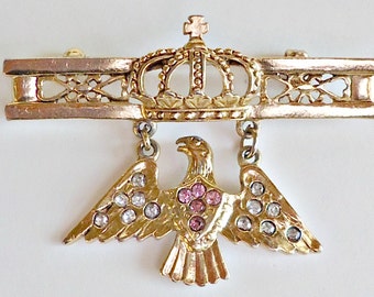 Vintage Crown and Eagle Brooch Rhinestones
