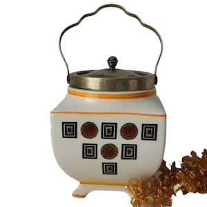 Vintage Art Deco Biscuit Barrel With Metal Handle Sandland Hanley Staffordshire England Biscuit Jar