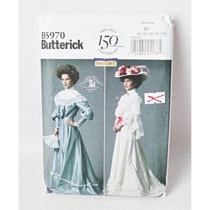 Butterick Schnittmuster B5970 Viktorianisch Edwardian Kostüm Bluse Langer Rock Gürtel 1900 Kleidung, Grössen 8 10 12 14 16 UNCUT