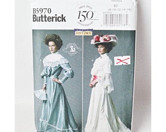 Butterick Sewing Pattern B5970 Victorian Edwardian Costume Blouse Long Skirt Belt Early 1900's Style Clothing, Sizes 8 10 12 14 16 UNCUT
