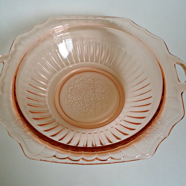 Pink Mayfair Large Serving Bowl Open Rose Depression Glass Anchor Hocking 1930s