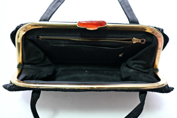 Vintage Black Cloth Purse & Leather Change Purse … - image 3