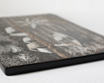 3 Piece Vietnamese Wood Black Lacquer Daily Life Fishing Village
