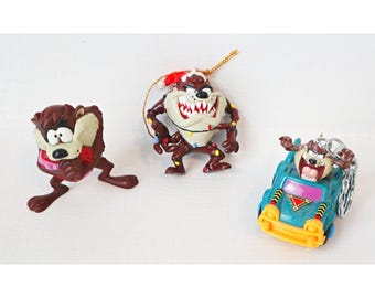3 figuras vintage de PVC del Diablo de Tazmania, llavero, adorno navideño coleccionable para San Valentín