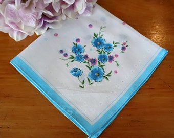 Zakdoek Hanky Hankie Vintage Hankys Zakdoeken Zakdoek Hankerchief Blauw & Wit Bloemen