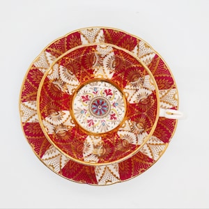 Paragon Teacup and Saucer Vintage Tea Cup Red & Gold Guilt Design