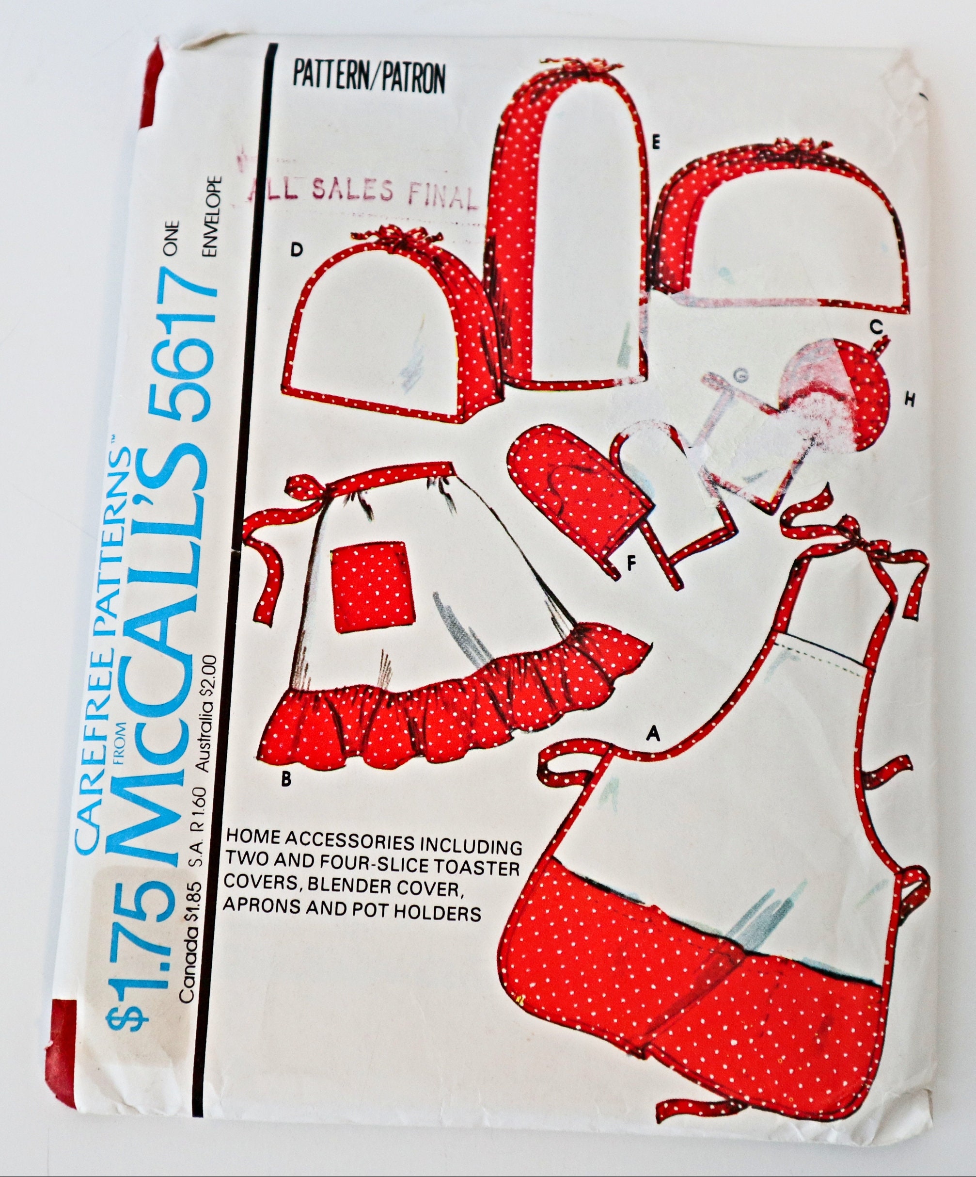 Mccall's 5617 Sewing Pattern 1970's Toaster Covers Blender Cover