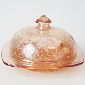 Vintage Jeanette Glass Floragold Covered Butter Dish