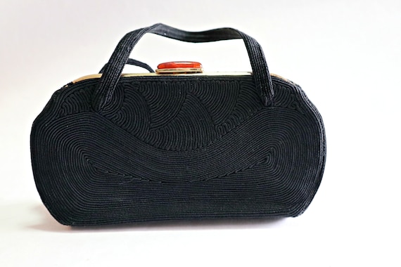 Vintage Black Cloth Purse & Leather Change Purse … - image 1