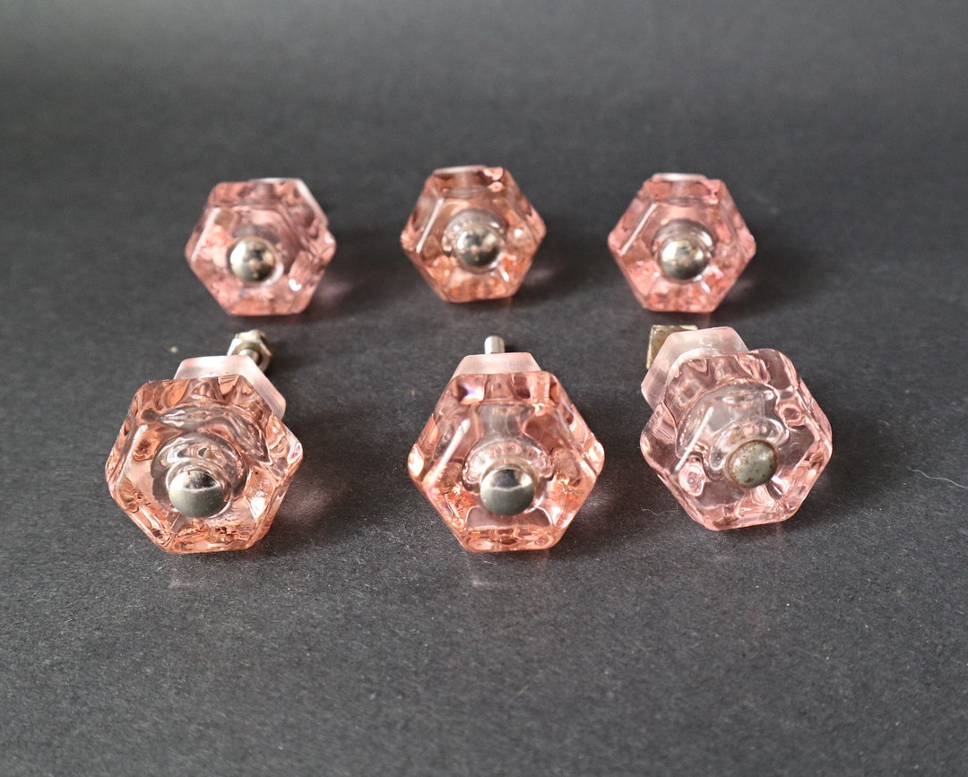 6 Pink Style Depression Glass Knob Drawer Pulls Victorian