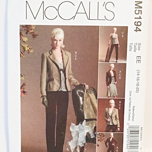 McCall&#39;s M5194 Sewing Pattern Misses Lined Jackets Top Skirt and Pant Size 14 16 18 20 Uncut