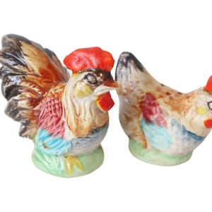 Vintage Ceramic Salt & Pepper Rooster and Chicken Japan