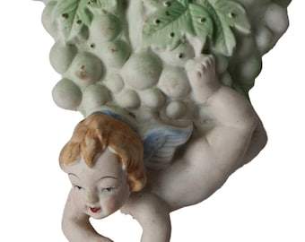 Vintage Occupied Japan Cherub Wall Pocket Planter Bisque