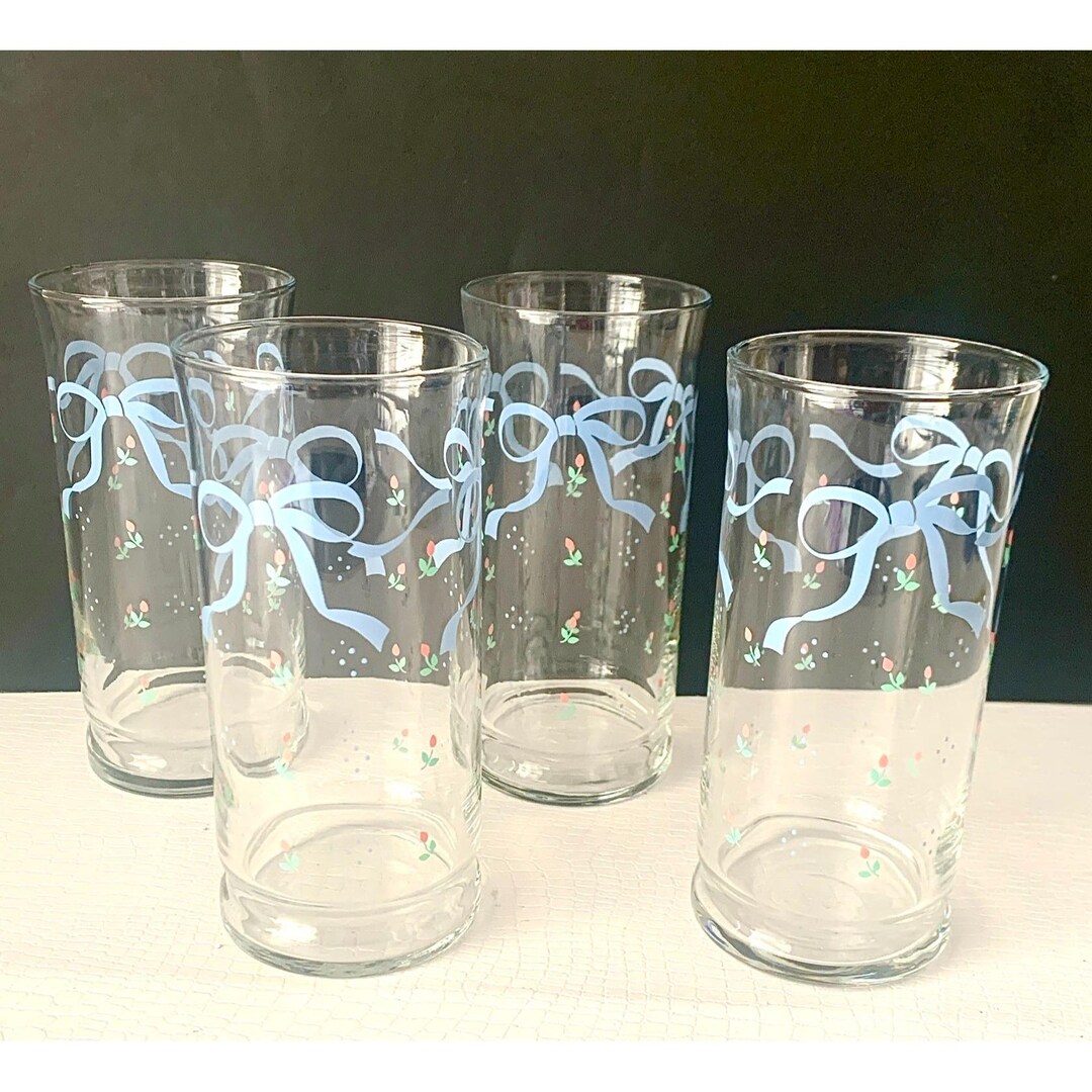 4 Vintage Libbey Blue Ribbon Retro Water Glasses Drinking Glass - Etsy