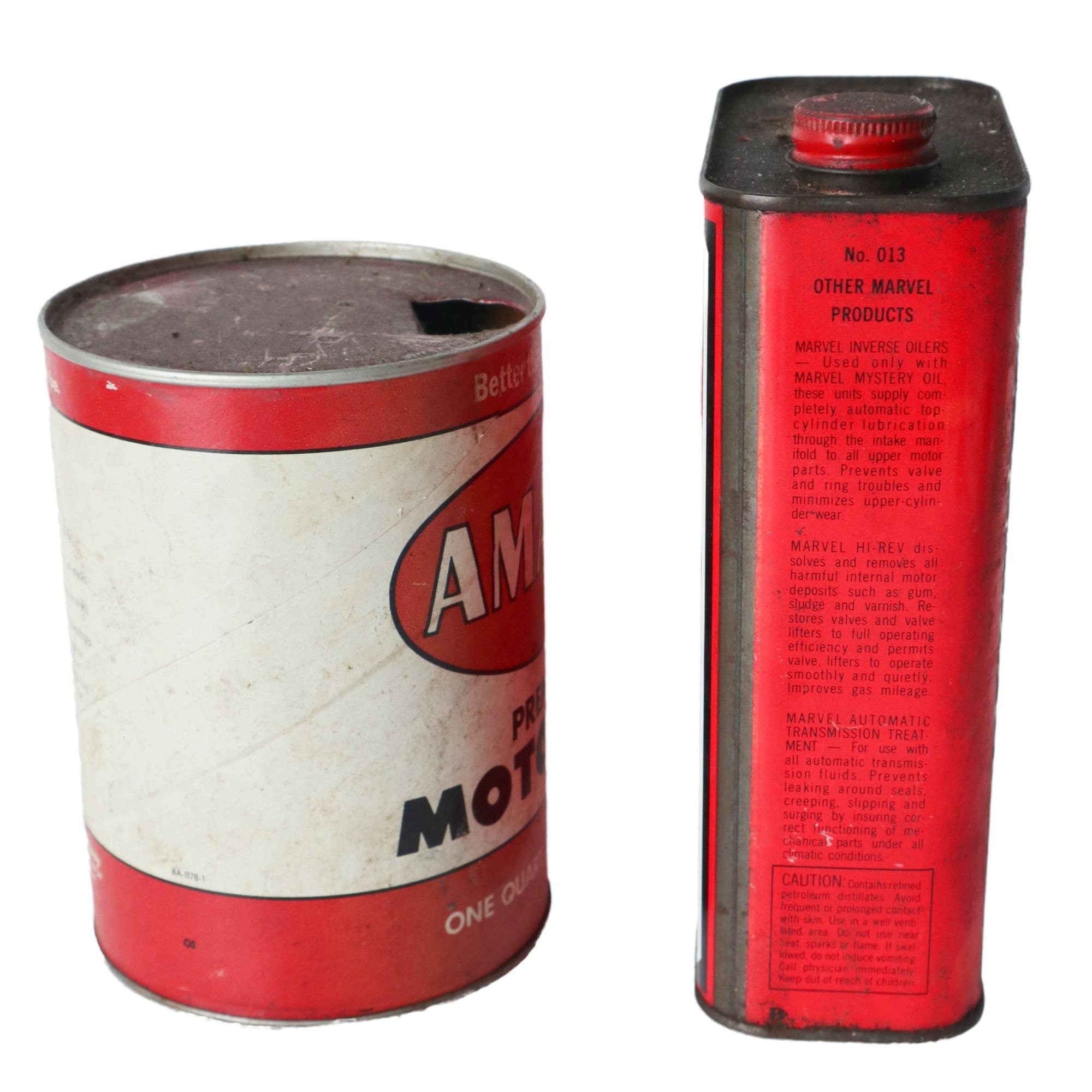 2 Vintage Advertising Motor Oil Tins Amalie & Marvel Mystery Oil