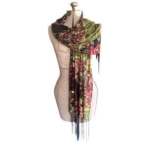 Vintage Long Neck Scarf Rectangle Burnout Design Floral Devore Fashion Scarf