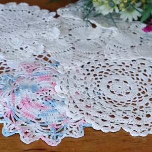 7 Doilies Small Doily Crocheted Doily White  Vintage Doilies  V20