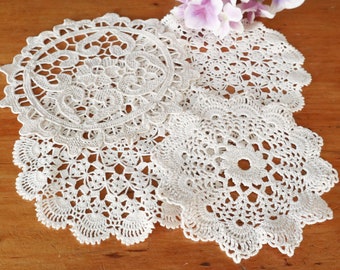 4 Doilies Doily Crocheted Tatted Doily Ecru Vintage Doilies T1