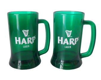 Harp Lager An Irish Lager By Guinness Brewed Vintage Barware Green Beer Glass Mug Beer Stein