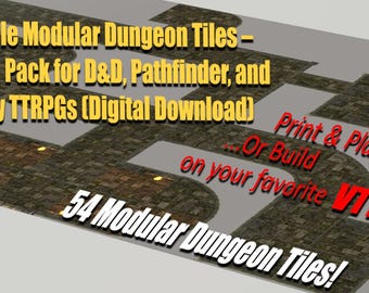 Printable Modular Dungeon Tiles – 2D Map Pack for D&D, Pathfinder, and Fantasy TTRPGs (Digital Download)