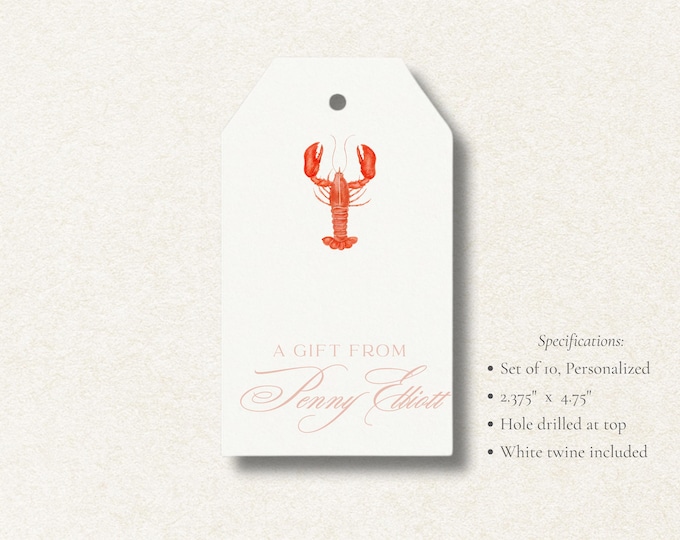 Personalized Lobster Gift Tags | Nautical Coastal Favor Tags | Custom New England Party Tags | Set of 10 | Gift Tags with Twine