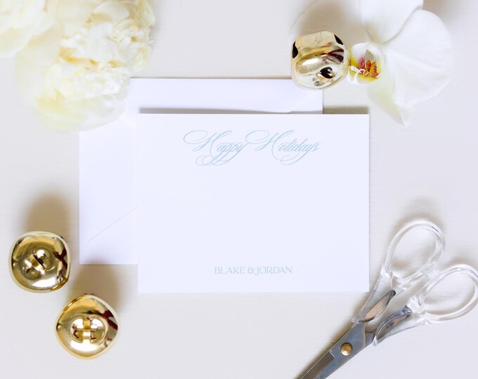 Personalized Happy Holidays Stationery | Elegant Holiday A2 Notecards with Envelopes | Script Holiday Cards | Set of 10