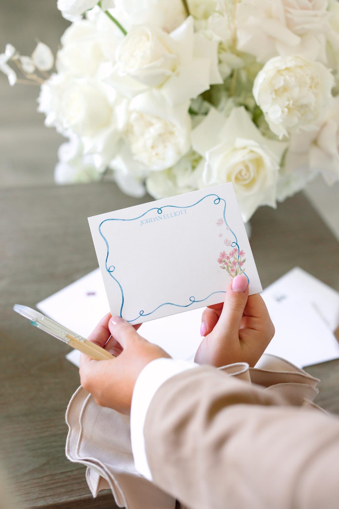Personalized Watercolor Floral Stationery Set | Custom Name Notecards ...