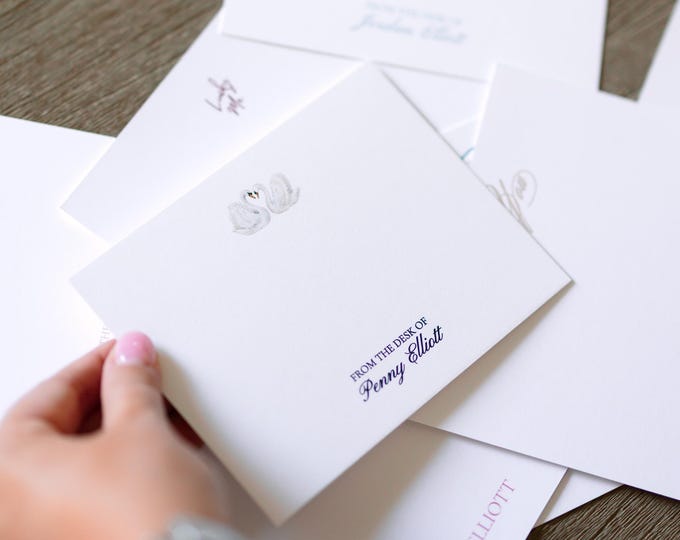 Personalized Swan Stationery | Elegant A2 Notecards with Envelopes | Custom Name Note Cards | Romantic Wedding & Bridal Gift | Set of 10