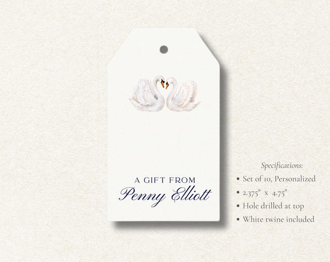 Personalized Swan Gift Tags | Romantic Wedding Favor Tags | Custom Elegant Gift Tags | Set of 10 | Watercolor Swan Gift Tags with Twine