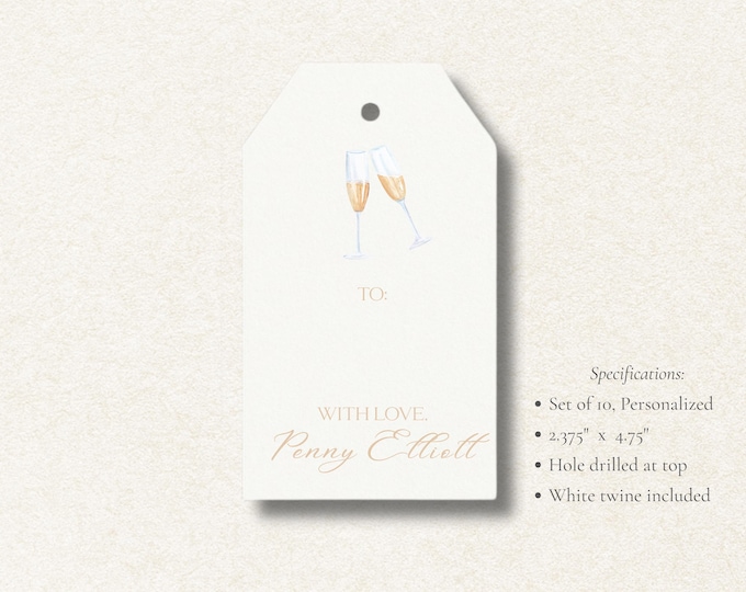 Personalized Champagne Gift Tags | Wedding Favor Tags | Custom Celebration Tags | Set of 10 | Elegant Toast Gift Tags with Twine