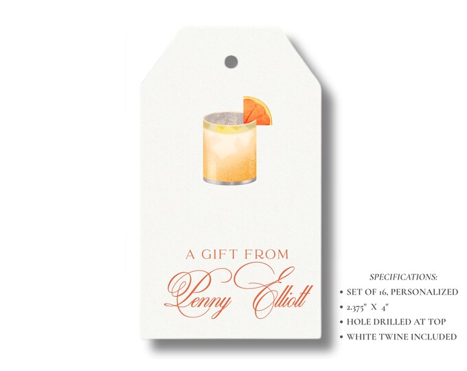 Personalized Paloma Gift Tags | Cocktail Favor Tags | Elegant Tequila Party Gift Tags | Set of 16 | Watercolor Grapefruit Paloma Tags