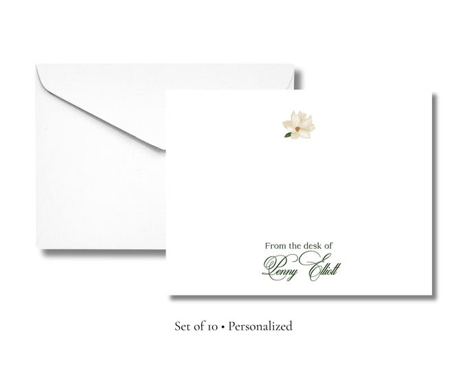 Personalized Floral Stationery | Elegant A2 Notecards with Envelopes | Custom “From the Desk Of” Flat Note Cards | Stationery Set