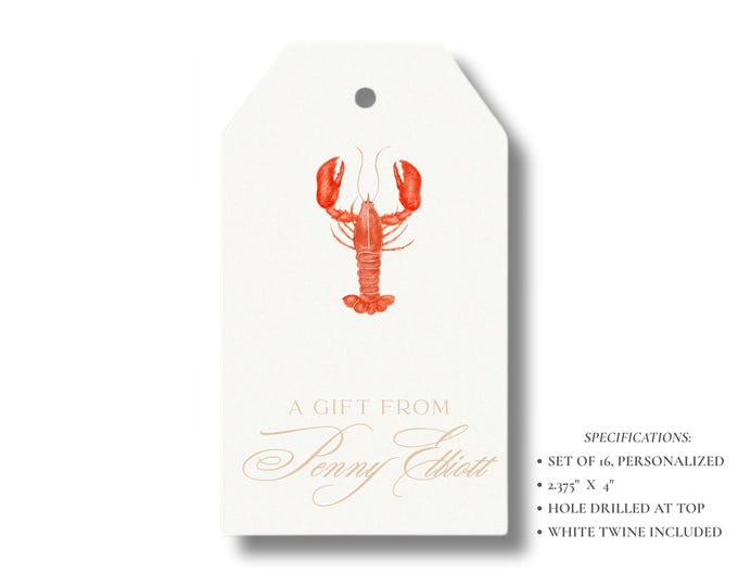 Personalized Lobster Gift Tags | Nautical Coastal Favor Tags | New England Party Gift Tags | Set of 16 | Tags with Twine