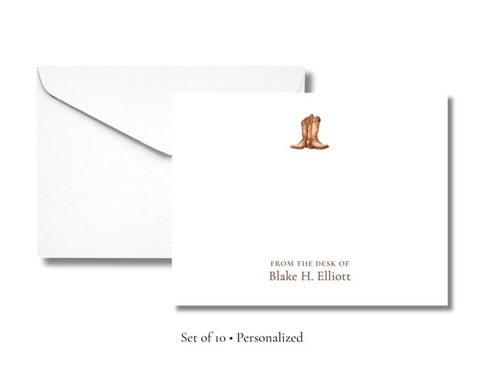 Personalized Men’s Stationery | Western Cowboy Boot Notecards | “From the Desk Of” Flat Cards | Custom A2 Stationery Set