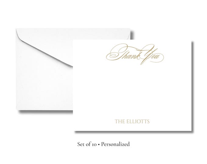 Personalized Thank You Stationery | Elegant Script A2 Notecards with Envelopes | Custom Name Flat Note Cards | Stationery Set of 10