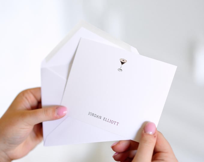 Personalized Espresso Martini Stationery | Custom Cocktail Notecards | Flat A2 Note Cards with Name | Elegant Stationery Gift